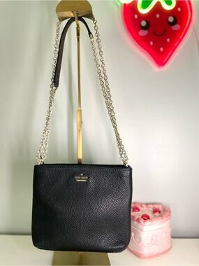 kate spade Black Pebbled Leather Crossbody with Gold Chain